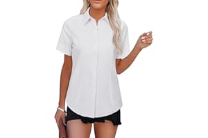 siliteelon Button Down Shirts for Women Short Sleeve Dress Shirt Collared Blouse Wrinkle Free Work Casual Business Top