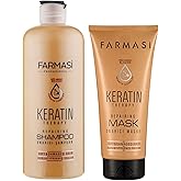FARMASi Keratin Therapy Shampoo 12.2 fl oz & Hair Mask Set 6.7 fl oz: Repairing Cleanse & Deep Conditioning System for Dry Damaged Hair, Smoothness & Shine