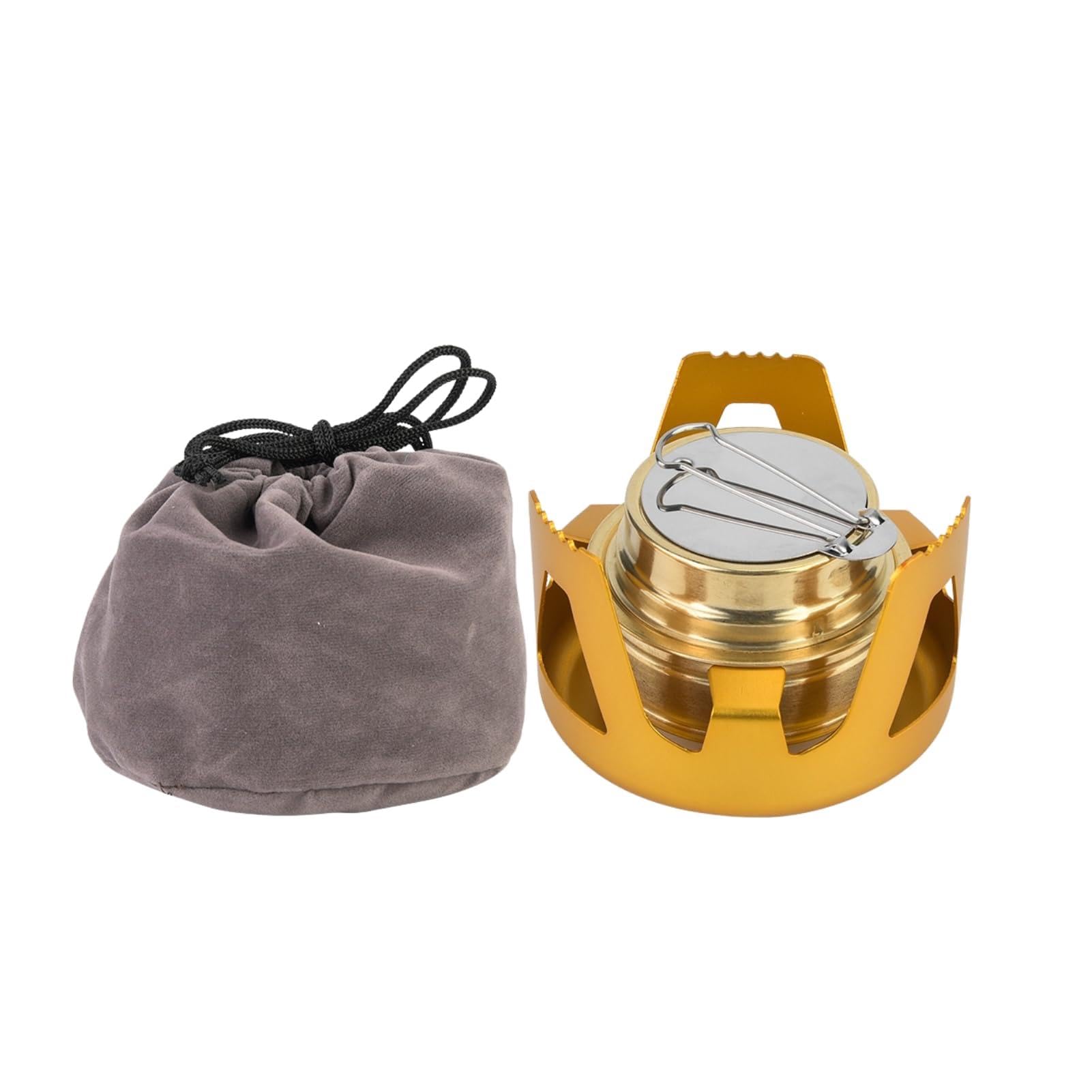 Mini Spirit Burner, Windshield Alcohol Camping Stove Copper Ultralight Portable Alcohol Stove Small Lightweight Camping Stove for BBQ Cooking Picnic (Gold)