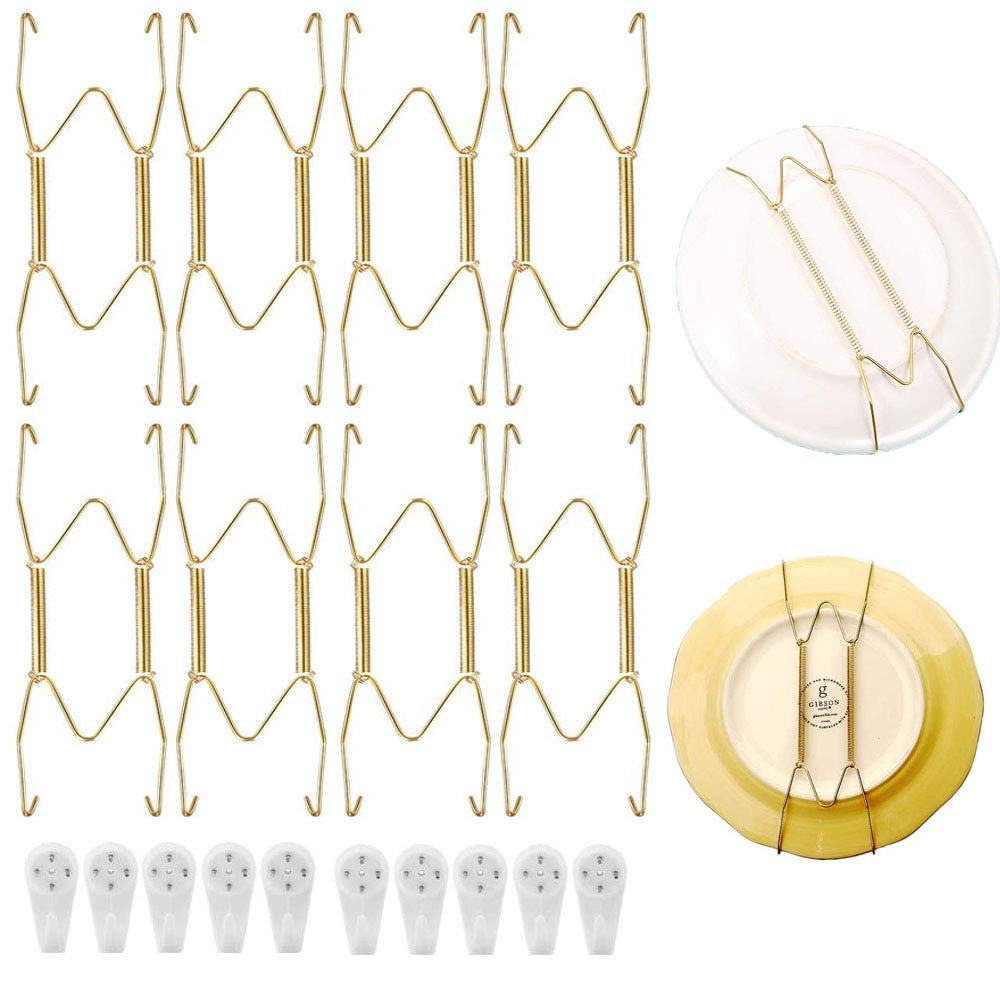 Ritte 8 inch Golden Plate Hanger with 10 Wall Hooks, Iron Metal, for Kitchen Decor, Wall Decoration