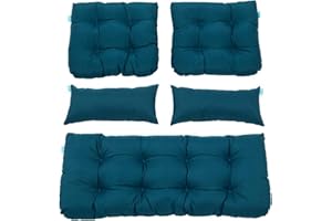QILLOWAY Outdoor Patio Wicker Seat Cushions Group Loveseat/Two U-Shape/Two Lumbar Pillows for Patio Furniture,Wicker Loveseat,Bench,Porch,Settee of 5 (Peacock Blue)