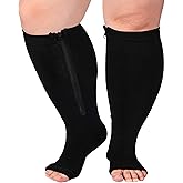 Ancrina Plus Size Zipper Compression Socks Women Support Socks Open Toe 15-20mmHg Wide Calf Compression Socks for Women