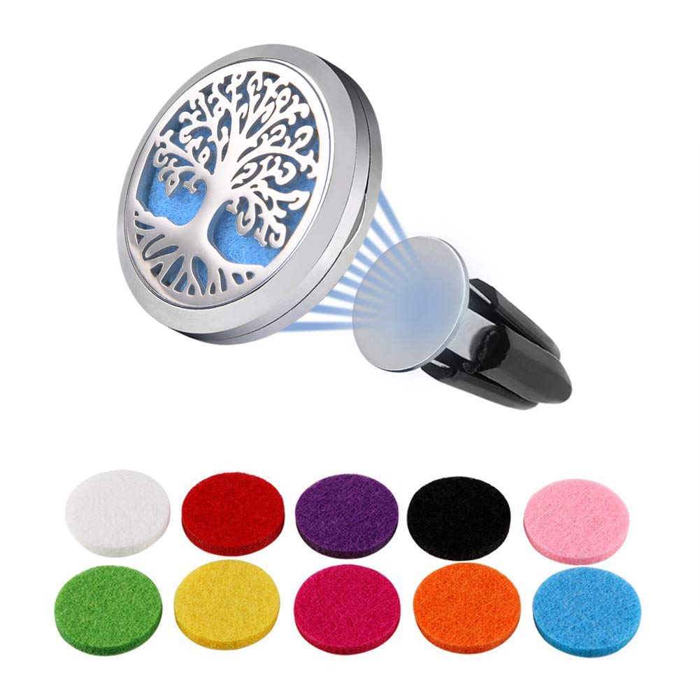Vicloon Car Aromatherapy Essential Oil Diffuser，Car Air Freshener Vent Clip Locket 2 Feet Clip and 10 Refill Felt Pads，Car Aromatherapy Diffuser for Car, Office or Other Places