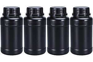 UMETASS 8oz/250ml Plastic Food Grade Storage Bottles, Light-proof Wide Mouth HDPE Darkroom Chemical Reagent Sample Bottle Liquid Containers with Sealed Caps (Black, 4 Pcs)