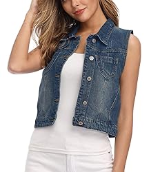 WUDODO Womens Classic Denim Vest Jacket Button Up