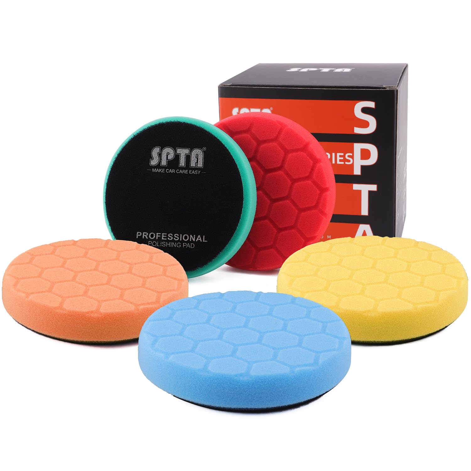 SPTA 5pcs Polishing Pad Hex Logic Polishing Sponges Saving Wax Replaceable Car Polishing Pad Foam Set For Eccentric Polishing Machine Grinder - Car Polishing Professional Set (5 inch)