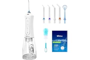 WellLeo Water Flosser for Teeth, 300ML Cordless Oral Irrigator Rechargeable Dental Flosser Picks with 5 Modes 5 Jet Tips,IPX7 Waterproof Teeth Cleaner for Braces Gum Care, Home Travel Use
