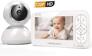 homeasy Babyphone mit Kamera 5 Zoll HD 720P Video Babyphone mit 320m Reichweite Schwenkbare Babyüberwachung ohne Wlan mit Eco Modus Gegensprechfunktion Nachtsicht- VOX-Funktion