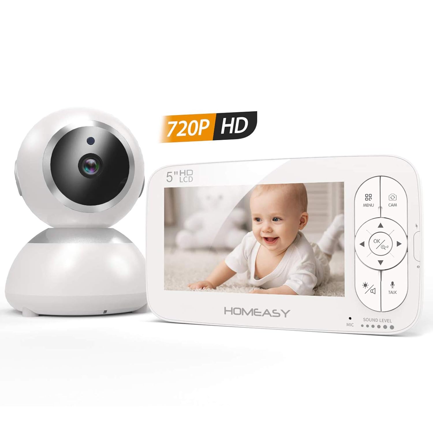 homeasy Babyphone mit Kamera 5 Zoll HD 720P Video Babyphone mit 320m Reichweite Schwenkbare Babyüberwachung ohne Wlan mit Eco Modus Gegensprechfunktion Nachtsicht- VOX-Funktion