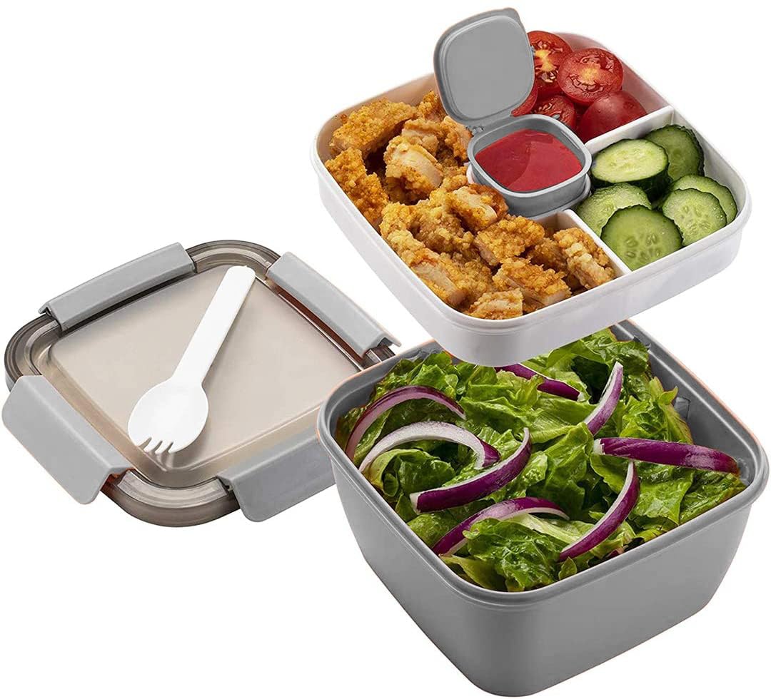 MUJUZE Lunch Box with Divided Compartments, Salad Box Adult/Children, Sustainable, Leak-Proof, Dishwasher Safe,Salad Lunch Box, Nursery Bento Box for School, Work, Picnic Travel (Grey)