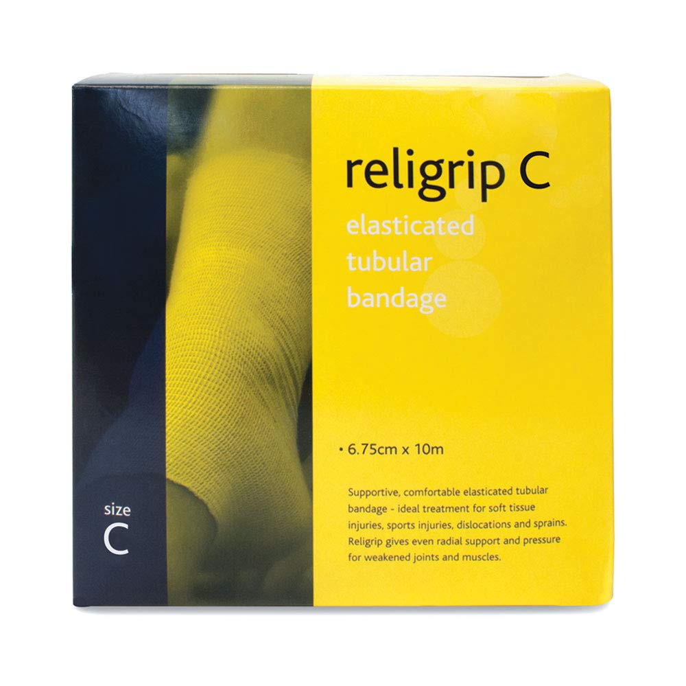 Reliance Medical Religrip Elasticated Tubular Bandage - Supportive and Comfortable for Soft Tissue Injuries, Dislocations, and Sprains, C Size, Medium Arms, Small Ankles, 6.75 cm x 10 m
