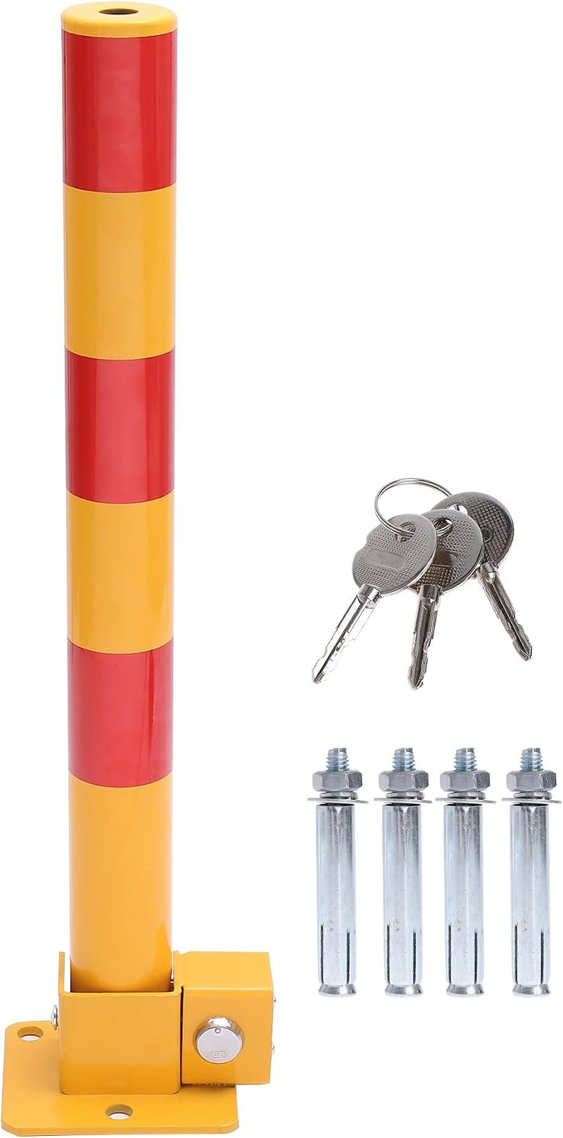 KATSU Tools Yellow Red Fold Down Parking Bollard Lockable Steel Driveway Guard