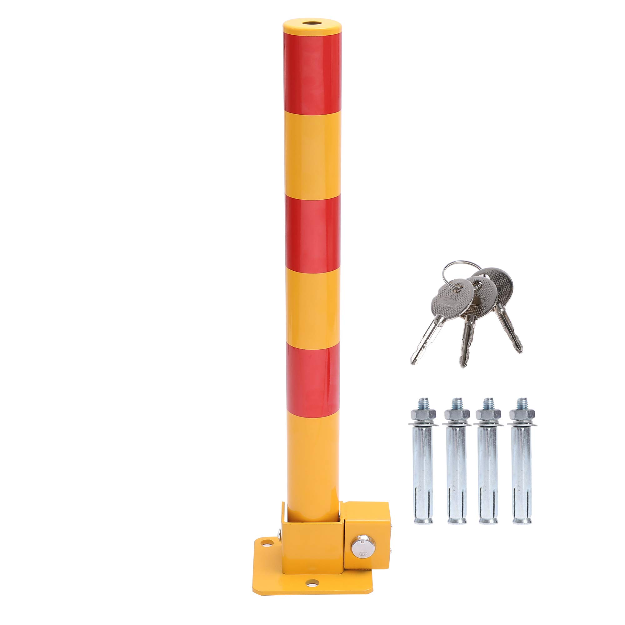 KATSU Car Parking Space Lock Bollard, High Visibility Yellow and Red Lockable Fold Down Car Parking Barrier Post, Private Car Park Driveway Guard Saver Blocker, 60cm Height 161877
