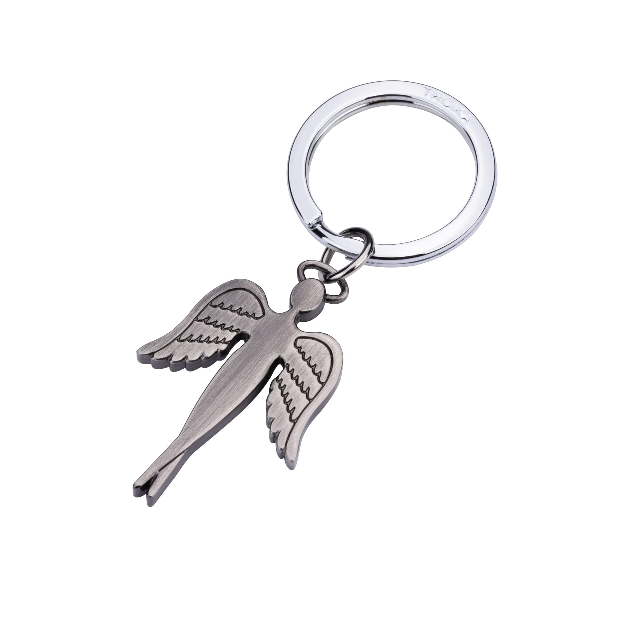 TROIKA ENGELBERT – -TB-KR22-32/GM – Keyring – cast Metal– matt – Brushed – Grey Brass, Silver-Coloured – TROIKA-Original