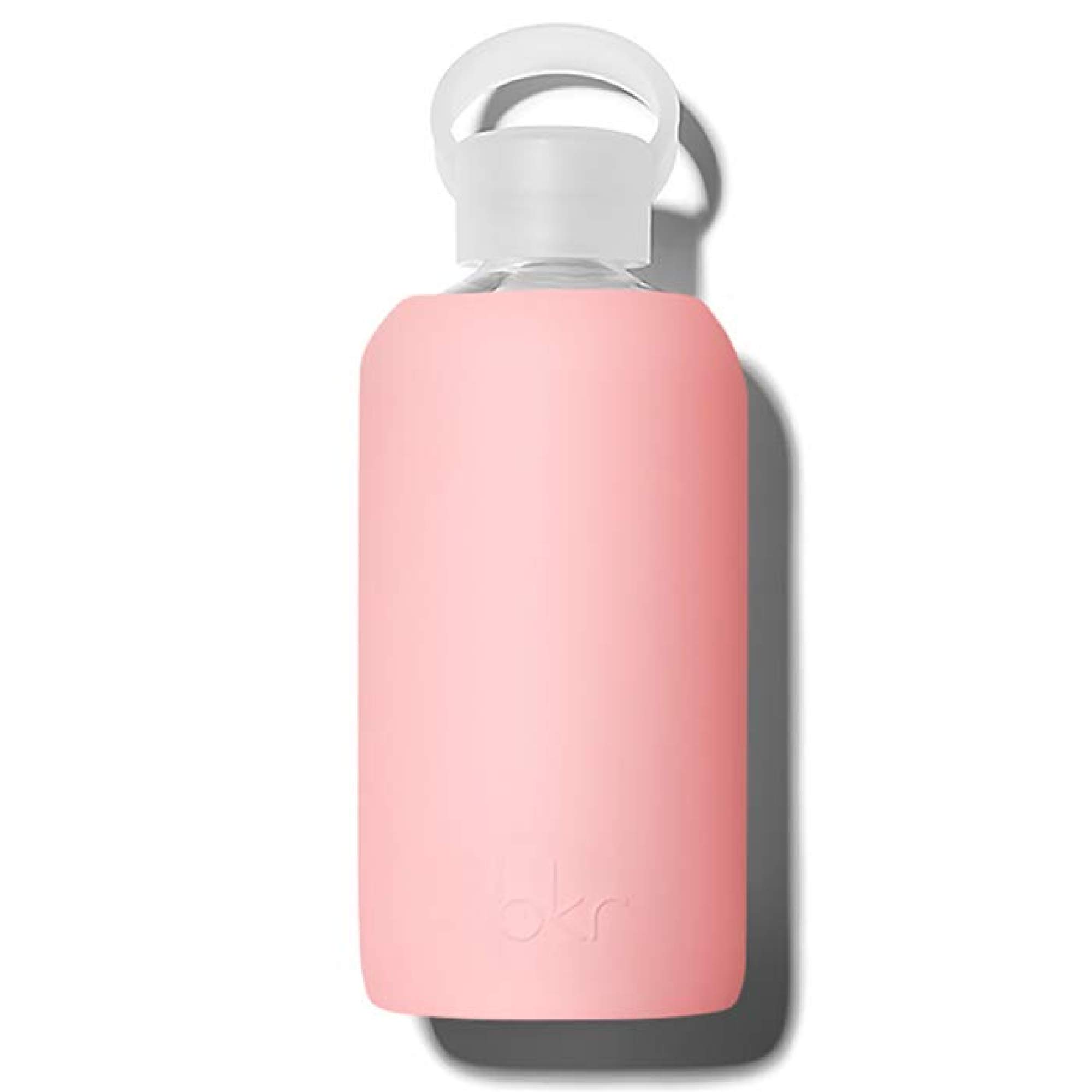bkr Elle Water Bottle with Silicone Sleeve - Pink - Glass - Vegan & Reusable - 500ml