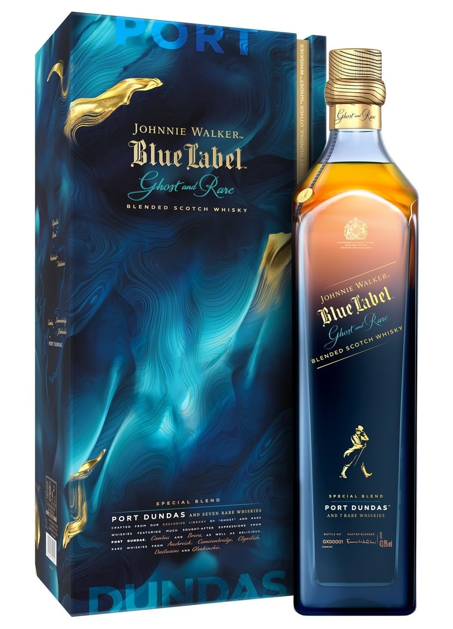 Johnnie Walker Blue Label - Ghost & Rare, Port Dundas Blended Scotch Whisky, Seltenste Whiskys in einer Abfüllung, handgefertigt in Schottland, 40% vol, 700ml Flasche |