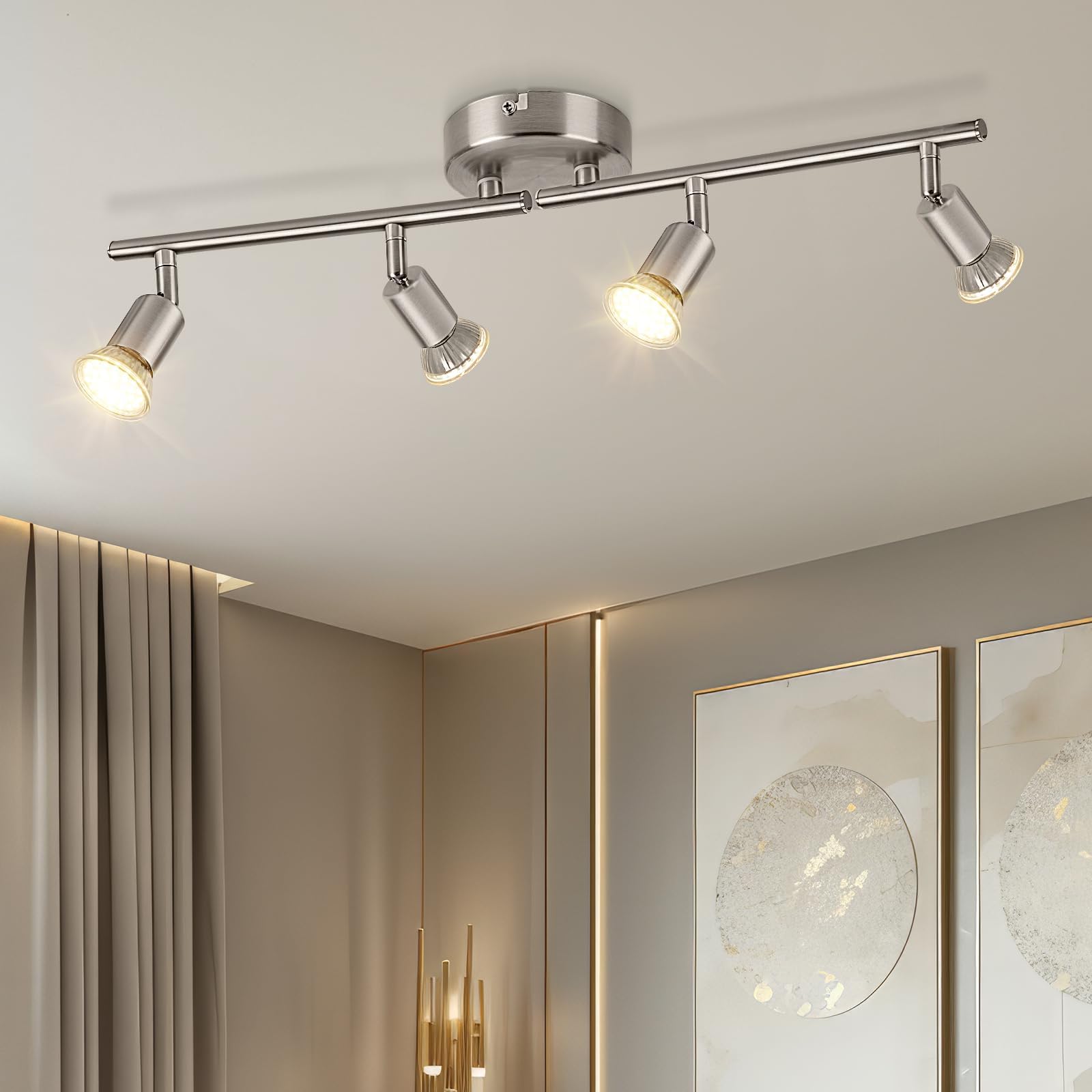 Dehobo Ceiling Spotlight Rotatable - Matte Nickel 4 Way GU10 LED Ceiling Light 350° Swivelling Adjustable Modern for Kitchen Living Room Bedroom, No Bulbs