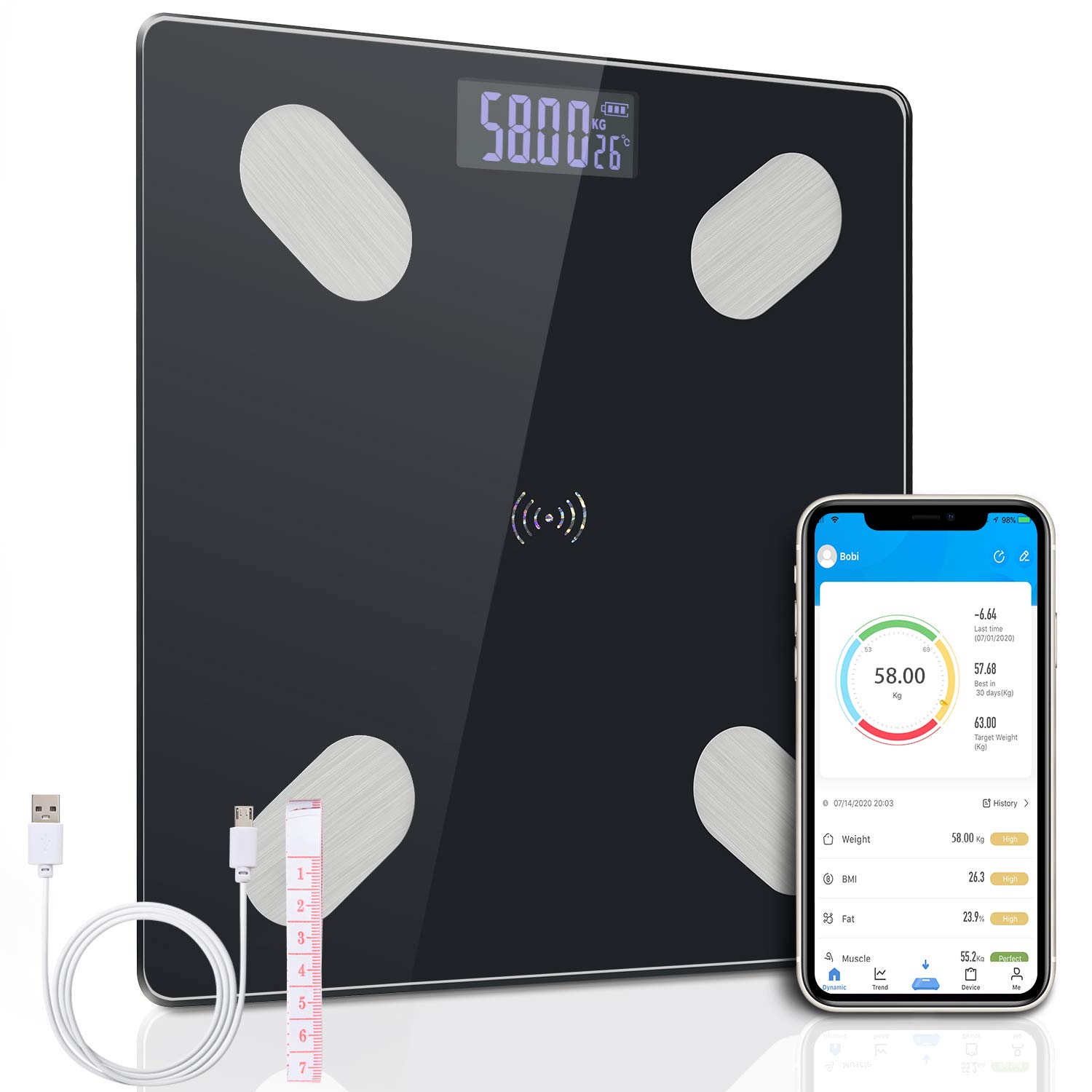 Flintronic Bluetooth Body Fat Smart Scale, Digital Weight Bathroom Scales, High Precision Weighing Scale, Up to 180KG/396LB for Body Composition Analyzer, Fitness Tracking