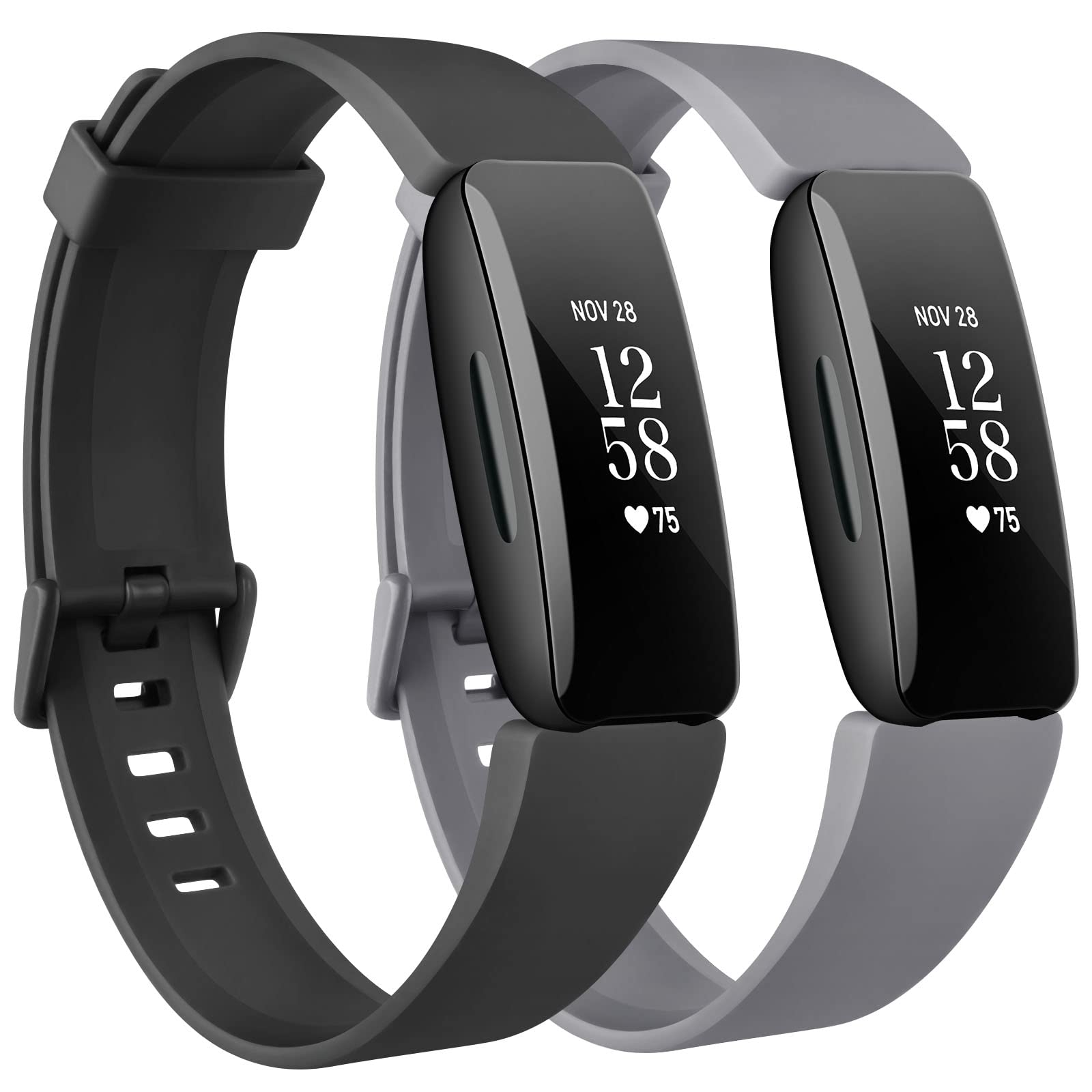 AMCC Straps Compatible with Fitbit Inspire 2 Strap, Soft Silicone Sport Replacement Wristband for Women Men (Black+Grey, Large)