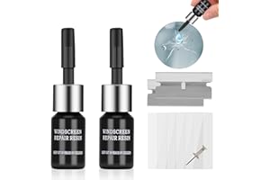 KUNSIA Windshield Crack Repir Kit (2pcs) Rock Chip Repair Kit Windshield Repair Kit for Chips and Cracks, Windshield Repair Glue Quick Fix for Bullseyes Half-Moon Cracks Star-Shaped Chips and Cracks(Black)