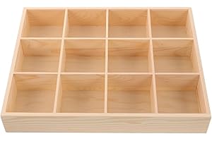 HOMSFOU Wooden 12-compartment Drawer Organizer Box for Socks, Underwear and Ties, Wardrobe Clothes Storage