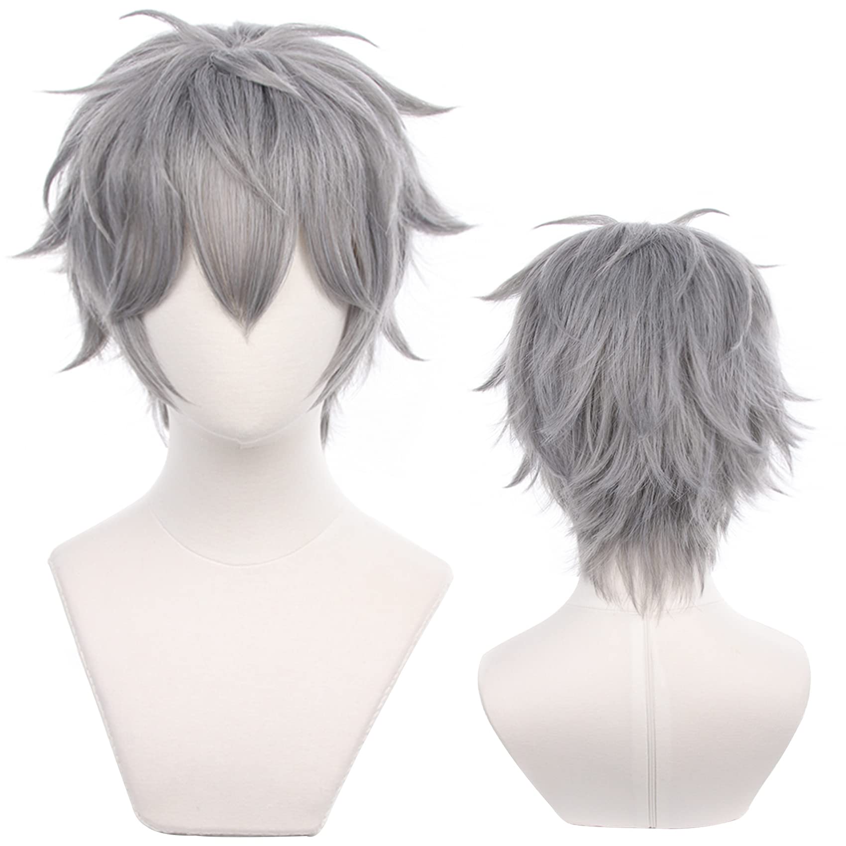 Grey Short Wig for Men with Straight Messy Heat Resistant Fiber Synthetic Costume Hairs for Men Halloween Comic Con Cos Anime Party Replacement Wigs โ image 1