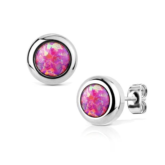 KULTPIERCING - Ohrringe Opal 1 Paar Ohrstecker Silber 316 L Chirurgenstahl/Edelstahl Damen Schmuck Ohr-Schmuck - Weiß, Pink o