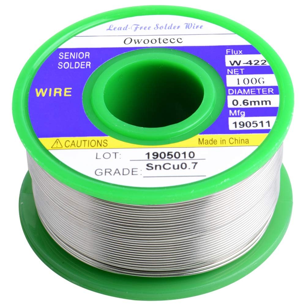 Owootecc Lead Free Solder Wire 0.6mm Sn99.3 Cu0.7 with Rosin Core for Electrical Soldering Net Weight 100g/0.22lb