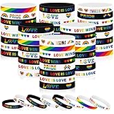 JUNEBRUSHS 64pcs Rainbow Pride Silicone Bracelets LGBT Support Rubber Wristbands for Pride Day Month Parades Decorations Party Accessories (8 Designs)