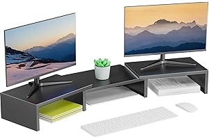 OUTIOE Dual Monitor Stand for Desk, Metal Computer Stand, Desk Shelf Riser,Desktop Organizer for Home and Office Use (Black)