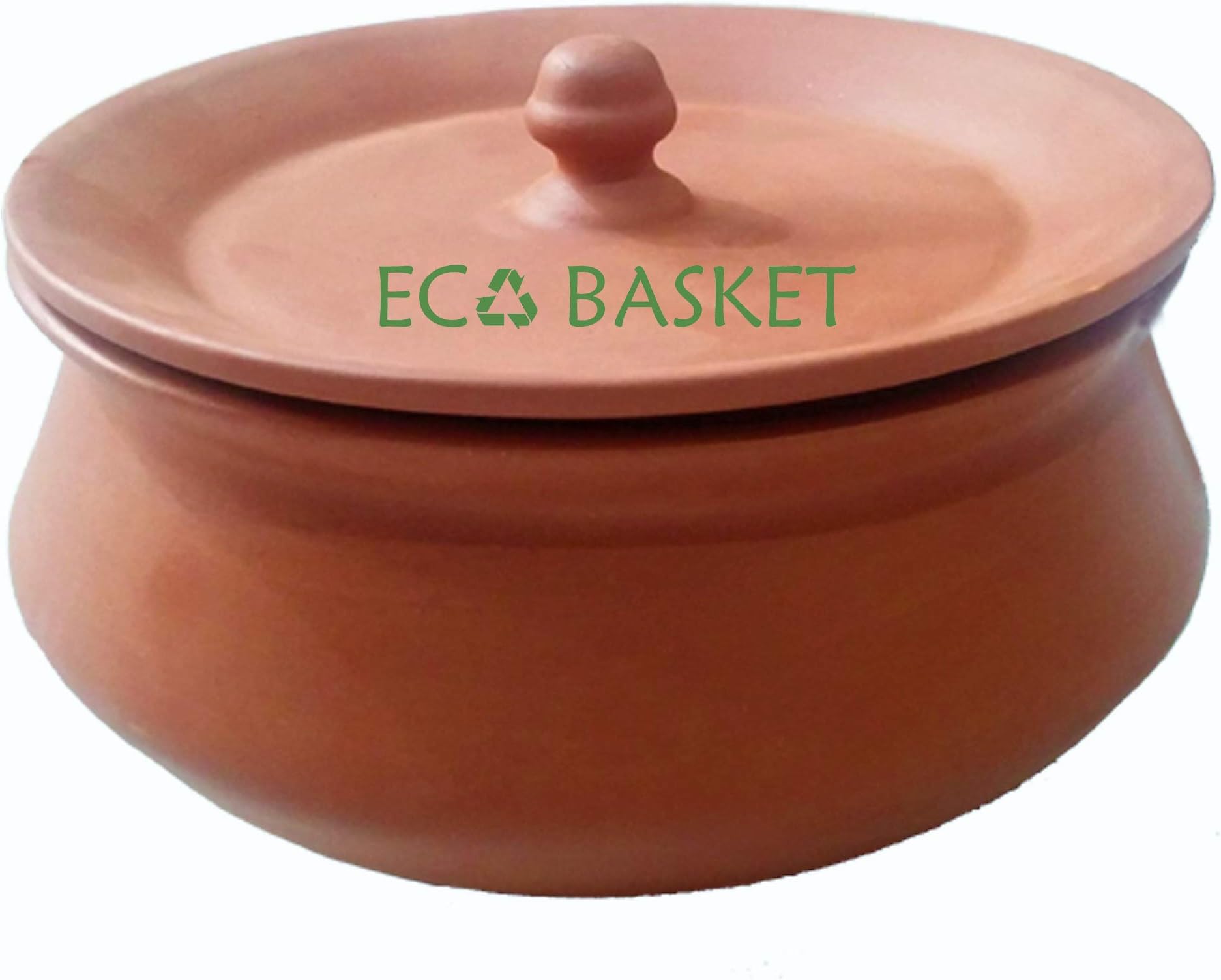 Eco Basket Medium Organic Clay Bowl with Lid in Brown Color, 1.20 ml