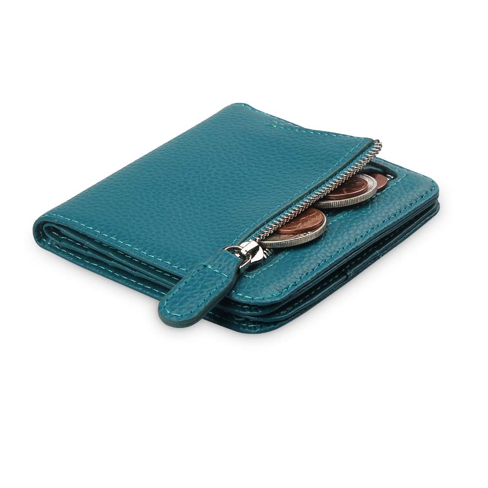 FT FUNTOR Small Wallet for Woman with Card Ladies Bifold Zipper Pocket RFID Blocking Leather Wallet Purse (Teal Blue)