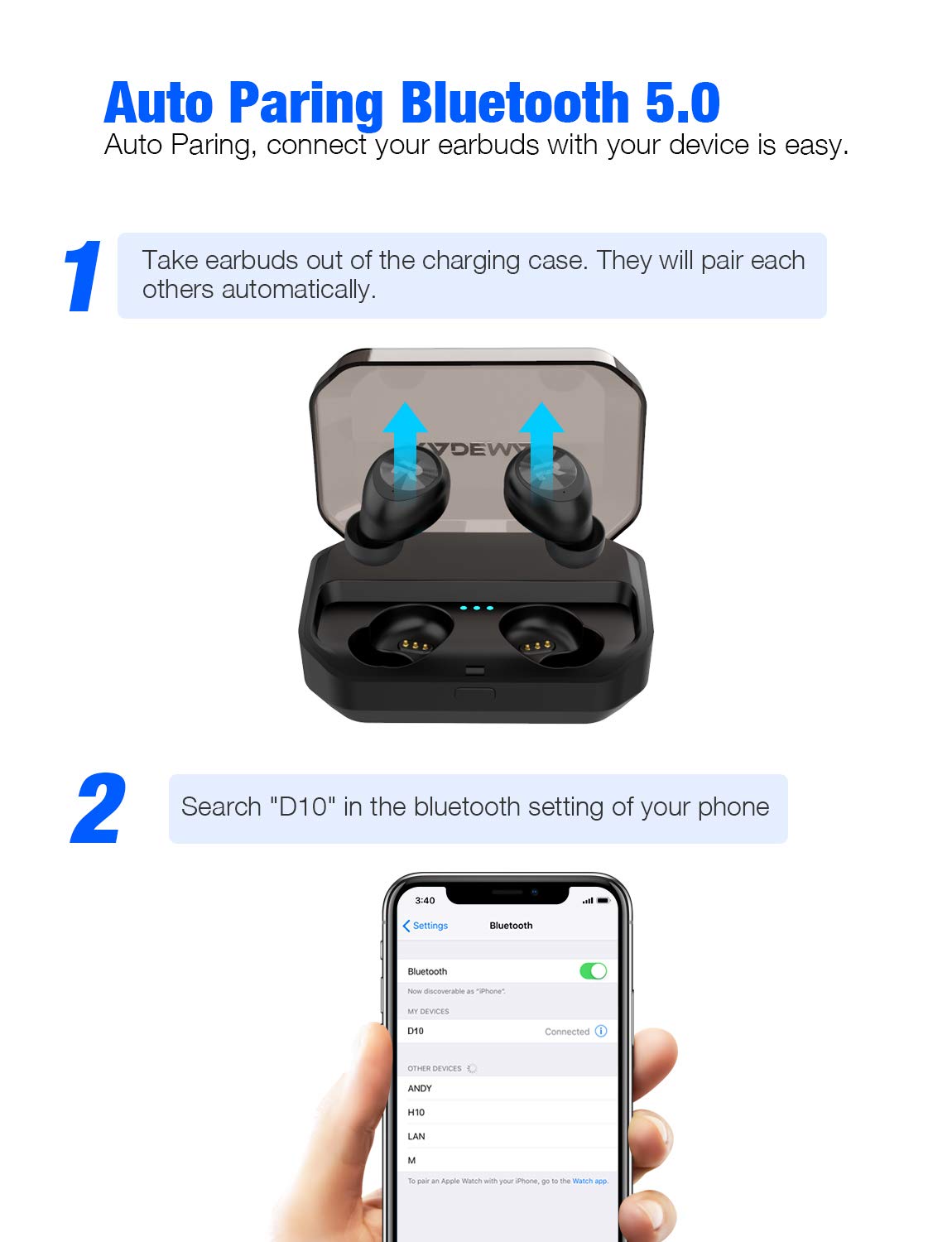 Rademax Wireless Earbuds, True Wireless Bluetooth 5.0 Headphones with 3500mAh Charging Case 140H Playtime IPX7 Waterproof and Stereo Sound Wireless Earphones -Black