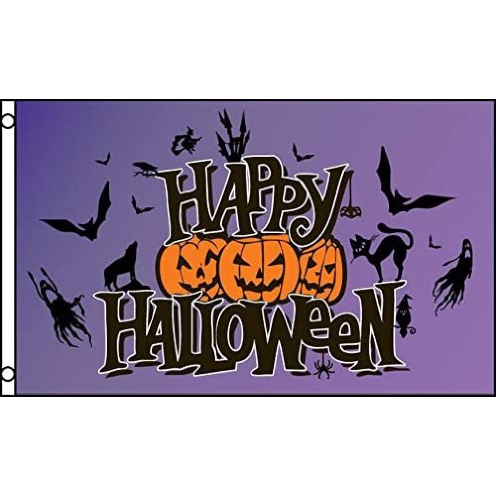 AZ FLAG - Happy Halloween Purple Flag - 3x5 Ft - 100D Polyester Halloween Party Banner with Two Metal Grommets - Fade Resistant - Vivid Colors - 3' x 5' Feet - 150x90 Cm