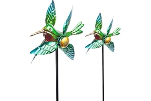 WONDER GARDEN Wind Spinners Outdoor - 2 Pack Small Metal Hummingbird Green Wind Spinner Windmill, Wind Sculpture for Yard Patio Lawn Decor