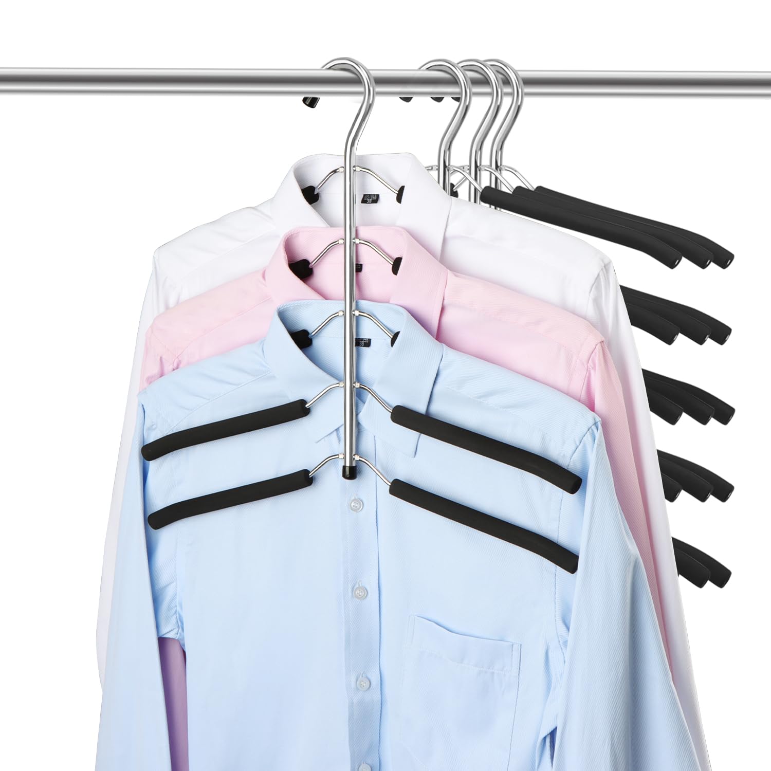 ZriEy 4 PCS Multi Layers Space Saver Coat Hangers with EVA Sponge for Jacket Coat Sweater Trousers Shirt T-Shirt, Black