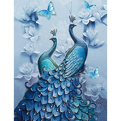 Faraway Peacock 5D DIY Crystal Diamond Rhinestone Painting Pasted Paint by Number Kits Animal Full Diamond Mosaic 40x70cm (Blue2)