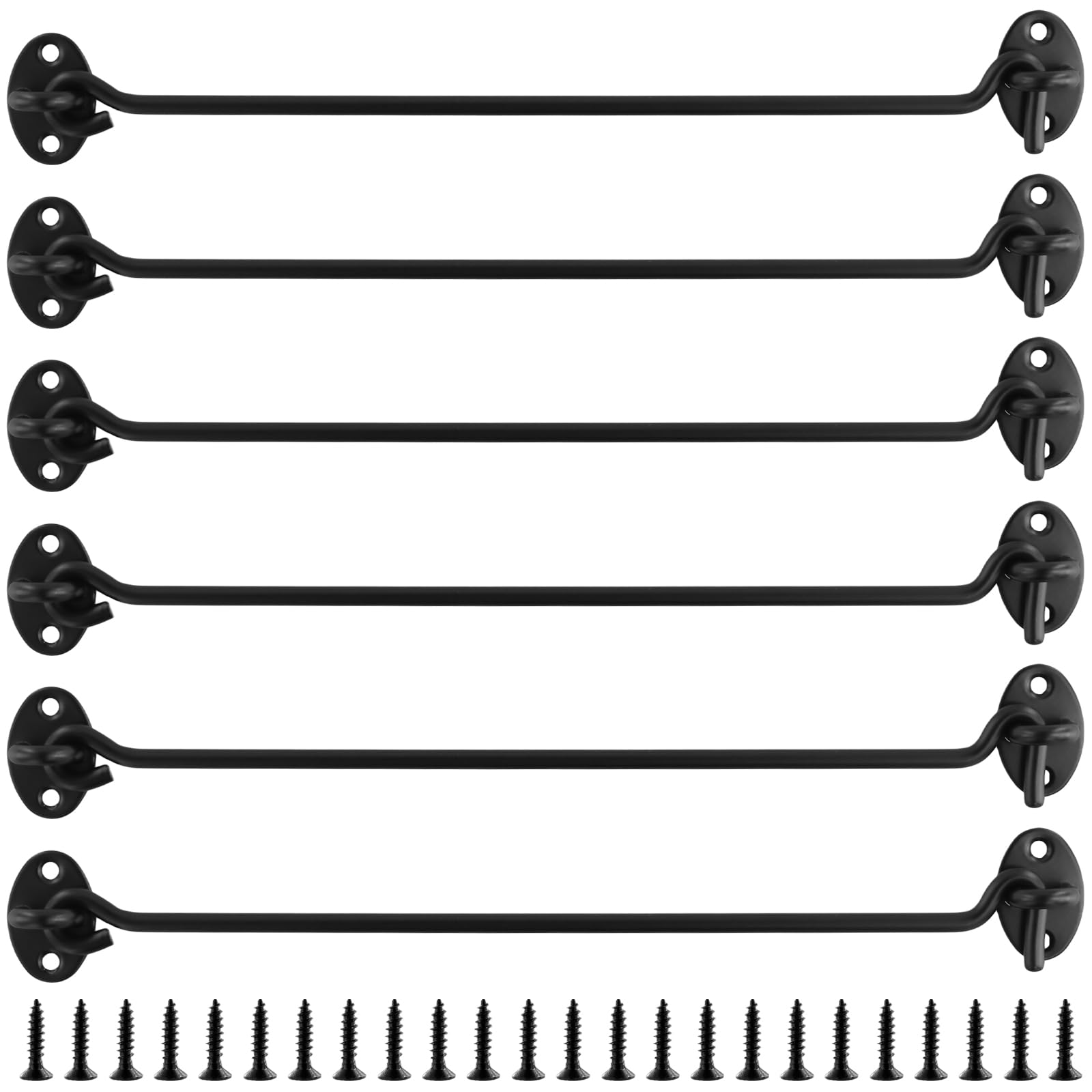 UNGFEI 6 Pack 300mm Black Hook and Eye Latch, 12 Inch Stainless Steel Garden Gate Latches, French Door Hooks for Shed, Garage, Window, Garden Door