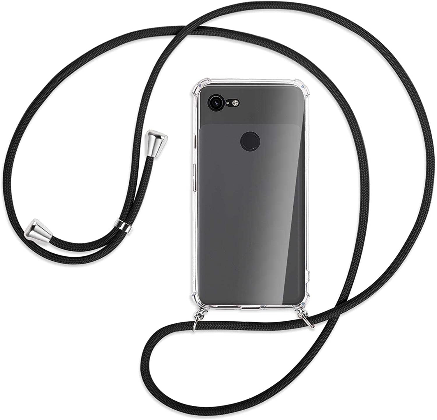 Necklace Case for Google Pixel 3a -Cover with Neck Strap Clear TPU Phone Chain Case Crossbody Necklace with Cord Transparent Silicone Case with Adjustable Lanyard Case with Strap Cord,Black