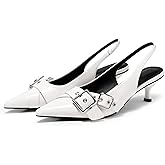 Coutgo Womens Slingback Kitten Heels Closed Pointed Toe Pumps Studded Buckle Strap Party Dress Shoes