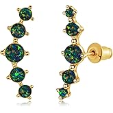 CiNily Opal Ear Crawler Earrings, 14K Gold Plated Cuff Climber Earrings Small Flat Back Stud Earrings Fashion Jewelry Mothers Day Gifts for Women Girls Hypoallergenic, White Gold, Rose Gold