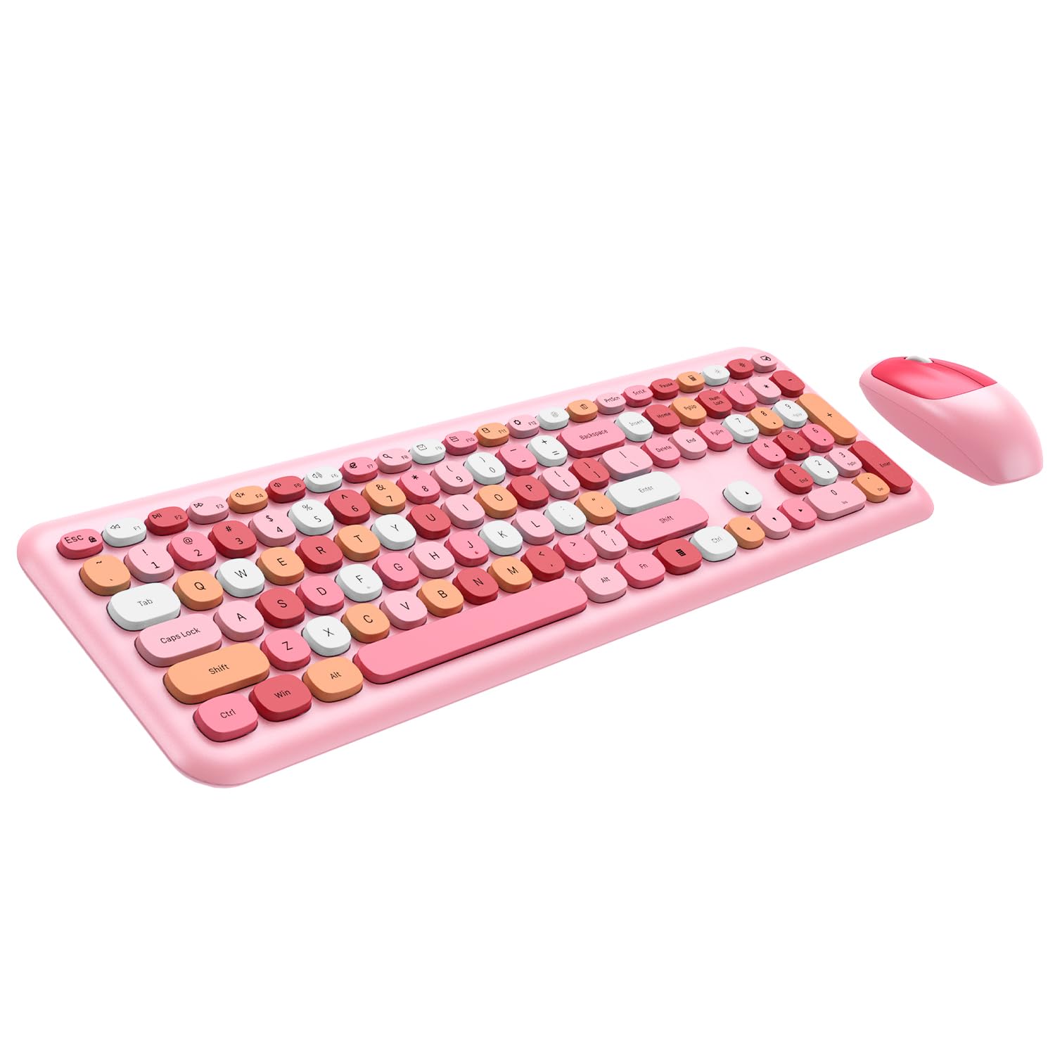 Photo 1 of Wireless Keyboard and Mouse Combo, 2.4GHz Full-Sized Colorful Cute Keyboard Mouse Set with Retro Typewriter Flexible Round Keys for Windows, Computer, Laptops, PC (C-Pink Colorful)