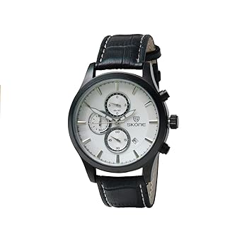 Skone 9406E-3 Chronograph White Dial Leather Strap Wrist Watch / Casual Watch - For Mens
