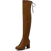 Vepose Women's Over The Knee High Boots Suede Thigh High Boot 3 Inch Chunky Heels Zipper Adjustable Opening Shoes