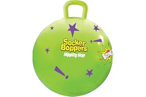 Socker Bopper Hippity Hopper Ball, Inflatable Jump Balance 15” Ball for Kids, Neon Green, Indoor and Outdoor Fun, Durable Heavy Gauge Vinyl, EZ Grip Handle, Promotes Balance-Coordination-Strength