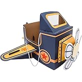 SAFIGLE Children Wearable Cardboard Plane: Airplane Costume for Kids DIY Paper Aircraft with Rotating Fan - Cardboard Car Fun Outdoor Play and Learning Experience Flying Airplanes for Kids Blue