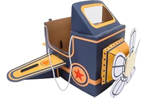 SAFIGLE Children Wearable Cardboard Plane: Airplane Costume for Kids DIY Paper Aircraft with Rotating Fan - Cardboard Car Fun Outdoor Play and Learning Experience Flying Airplanes for Kids Blue
