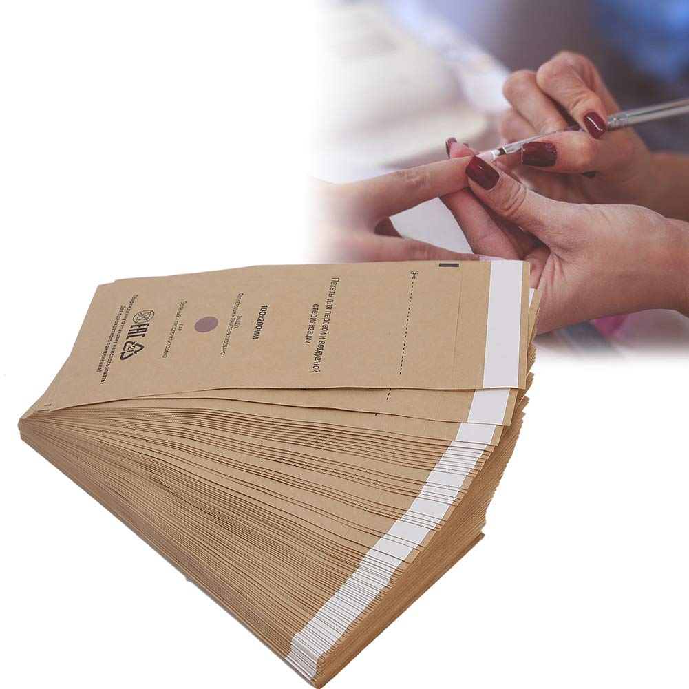 100pcs Disposable Nail Art Cleaning Bag,Sterilization Pouches,100 x 200mm UV Cleaner Machine Bag, Nail Art Cosmetic Tool Accessory for Household, Nail Salon and Beauty Salon