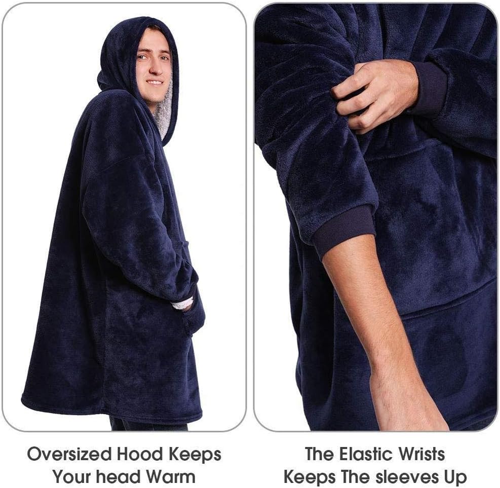 Fleece Blanket With Sleeves And Pockets Tv Blanket Blue Bingfive