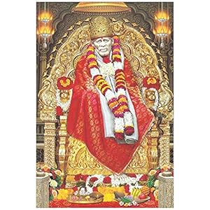 SAF Synthetic Religious Poster, Multicolor, Lord Sai Baba, 30 cm x 45 cm x 0.2 cm